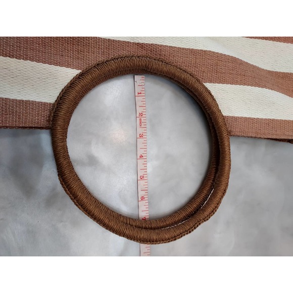 Neiman Marcus Light Brown Cream Striped Woven Tote - Picture 5 of 8